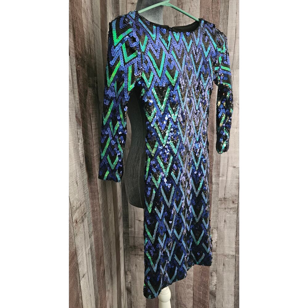CHARLOTTE RUSSE Sequine Long Sleeve DRESS Blue Green Black Women's size XS - Picture 3 of 8